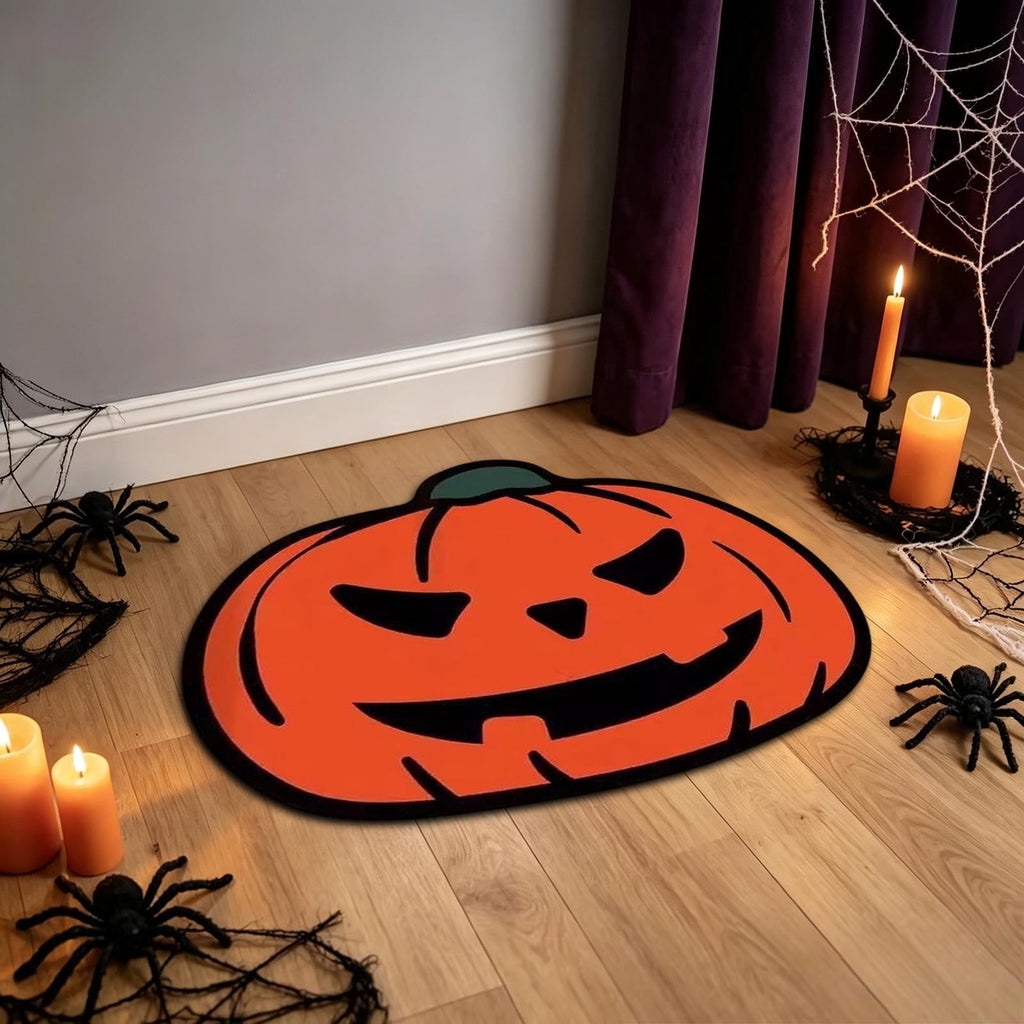 Halloween Door Mat Pumpkin Shaped Non-Absorbent Skidproof Mat 15.75x23.62in Polyester Skidproof & Weather Resistant for Front Door Porch Indoor Outdoor Halloween Door Mat by MPOISVA