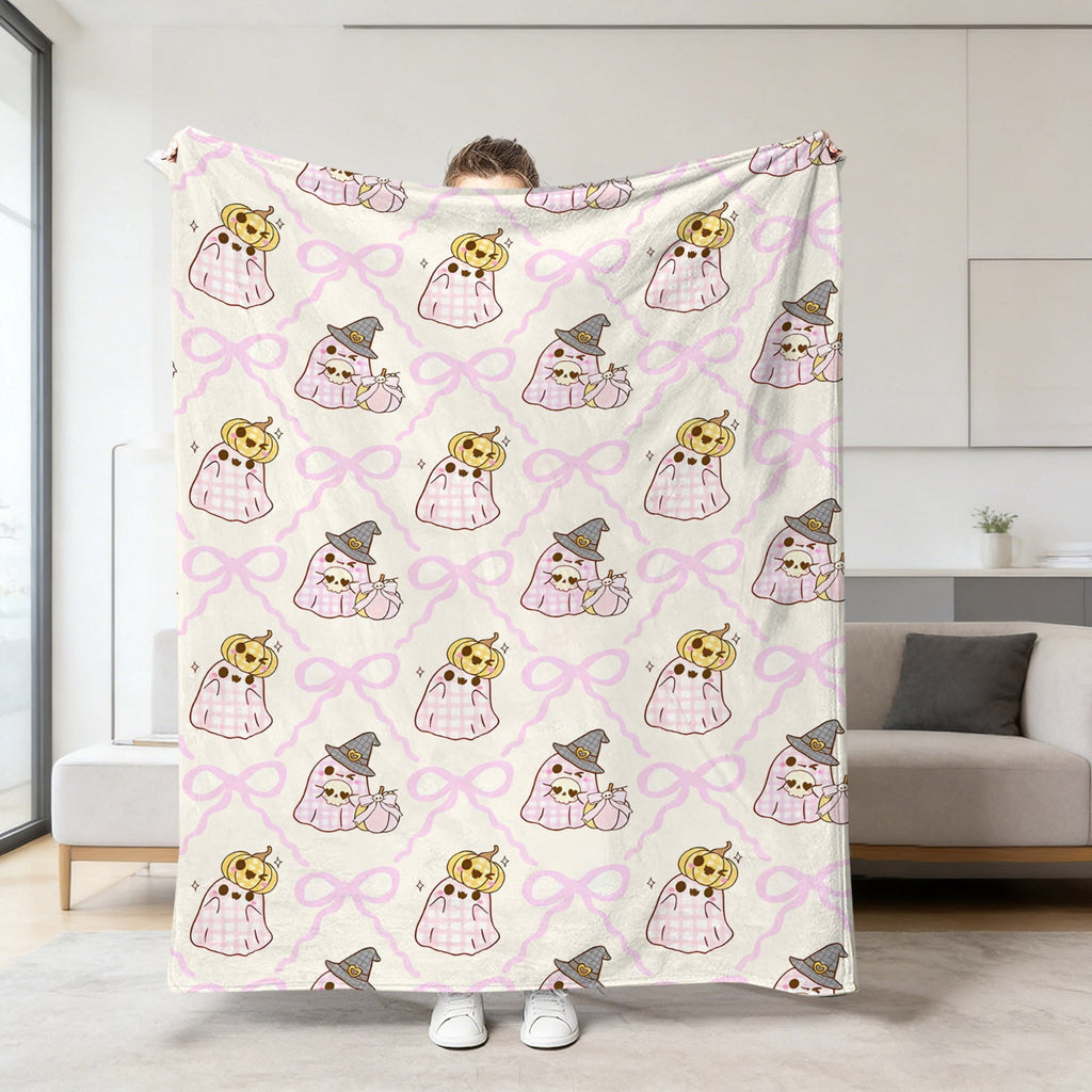Halloween blanket,Halloween Print Throw Blanket Flannel Soft Cozy Decorative Nap Blanket with Ghost Pumpkin Skull for Office Bedroom Sofa Camping Travel(100x150cm/39x59 Inch),Black