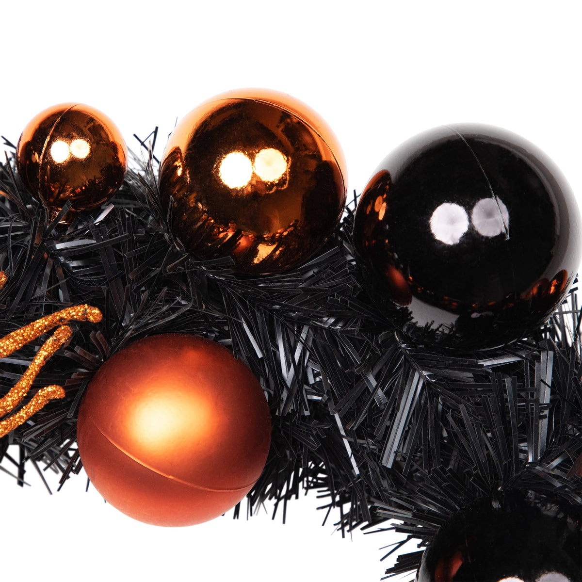 Northlight Spiders and Ornaments Small Tinsel Halloween Wreath - 18" - Orange and Black - Unlit