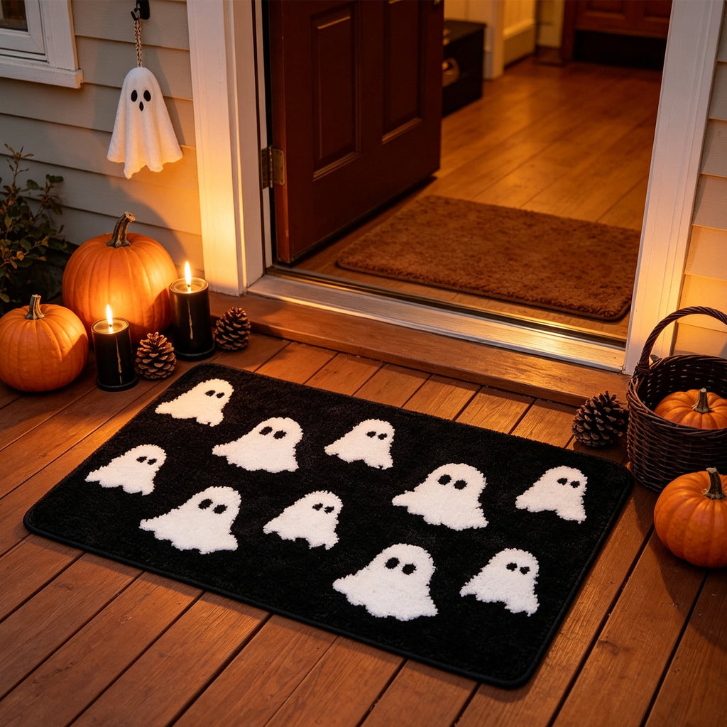 Halloween Ghost Door Mat, Cute Welcome Mat for Front Door Porch Entryway Haunted Outdoor Decor Spooky Decorative Entrance Doormat Non Slip Halloween Rug, 16" x 24"