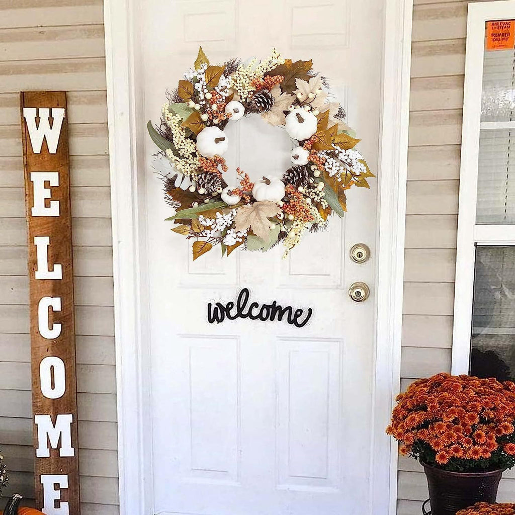 Fall Decor - Fall Wreaths for Front Door - 20 Inch Autumn Maples Leaf Pumpkin Pine Cone Berry Wreath - Fall Decorations for Thanksgiving Halloween Farmhouse Harvest Home Outdoor Indoor Window Wall