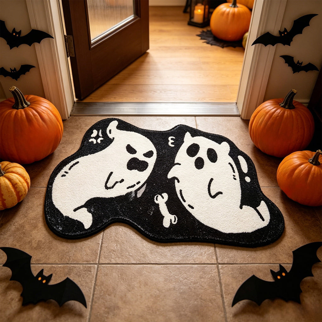 Halloween Decor White Ghost Rug 24x16 inches, Handmade Tufted Fluffy Aesthetic Area Rugs, Cute Soft Cool Non Slip Floor Carpet Bath mat, Living Room, Bathroom, playroom, Kitchen