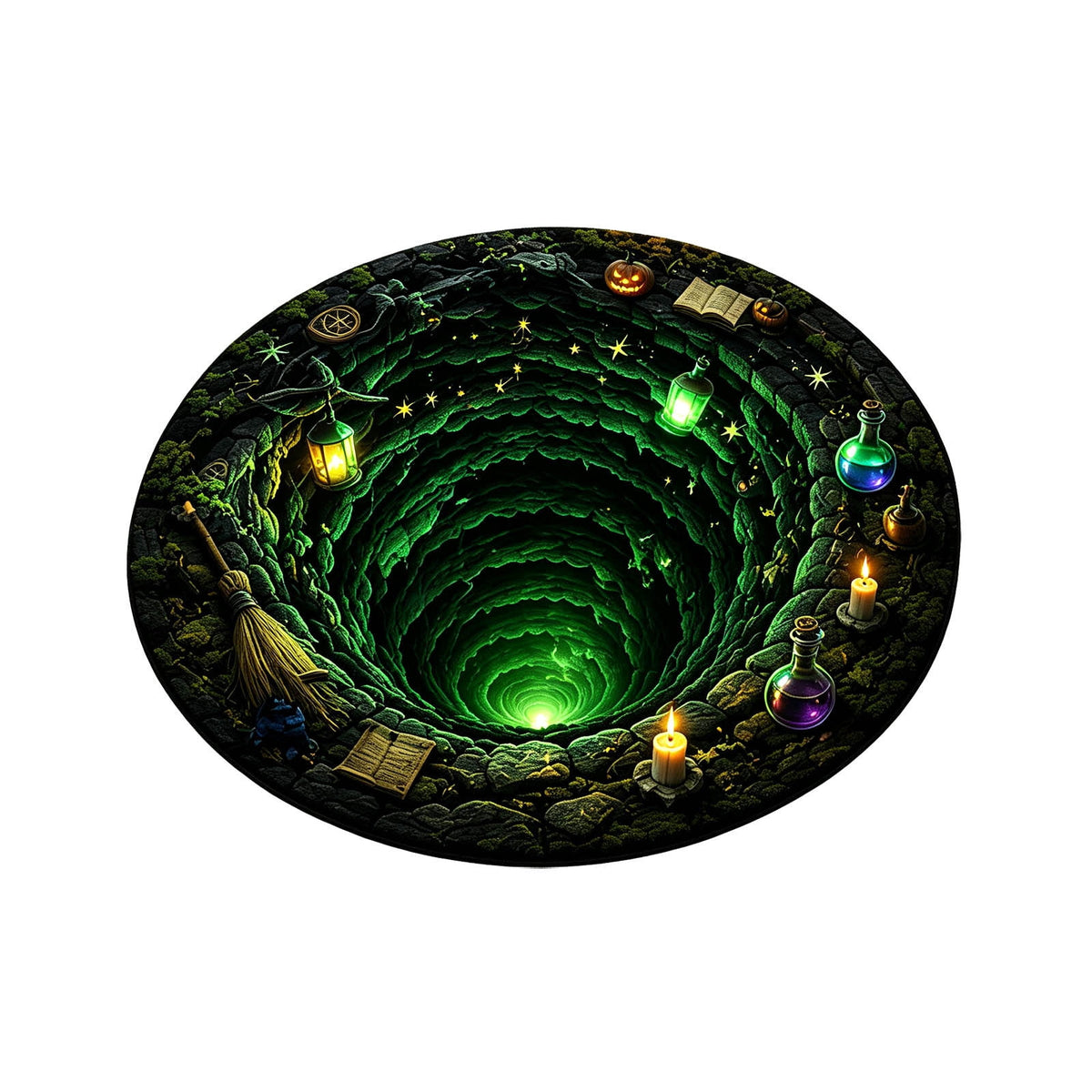 Win s Way 3D Illusion Round Halloween Rug Optical Illusion Doormat Non- Washable Entryway Decor Spooky Fall Front Door Mat for Party Decoration Available in 15.8/23.6/31.5 Inch