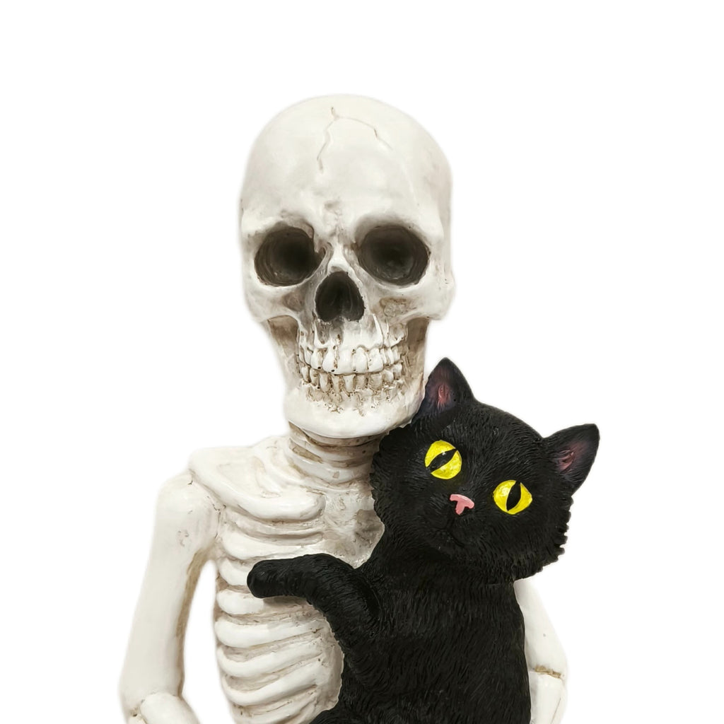 Skeleton and Cat Decoration, Black and White, 8.8", Halloween by Way To Celebrate