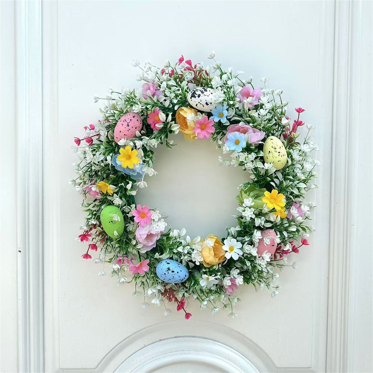 Clearance Items 35CM Easter Egg Wreath – Spring Berry & Leaves Garland, Colorful Egg Front Door Hanging Decoration for Holiday & Seasonal Decor