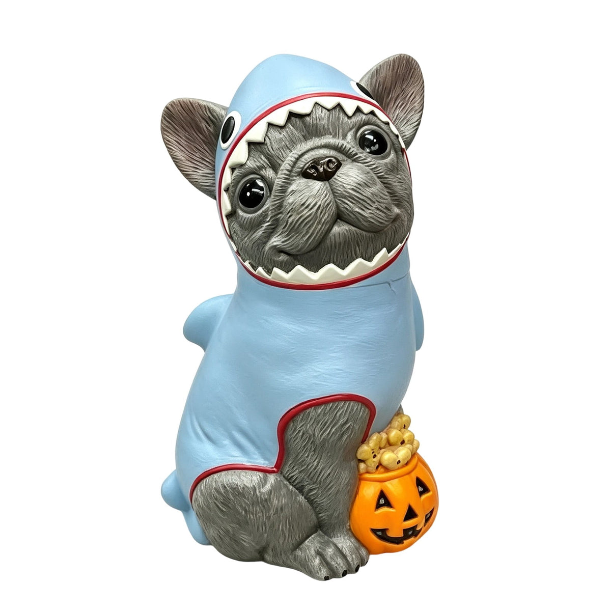 2026 New Halloween Light‑Up French Bulldog Figurine, Shark Outfit Dog Statue with Glowing Pumpkin, Waterproof Resin Table Holiday Decorations, Cute Spooky Halloween Decorations for Porch Yard Home