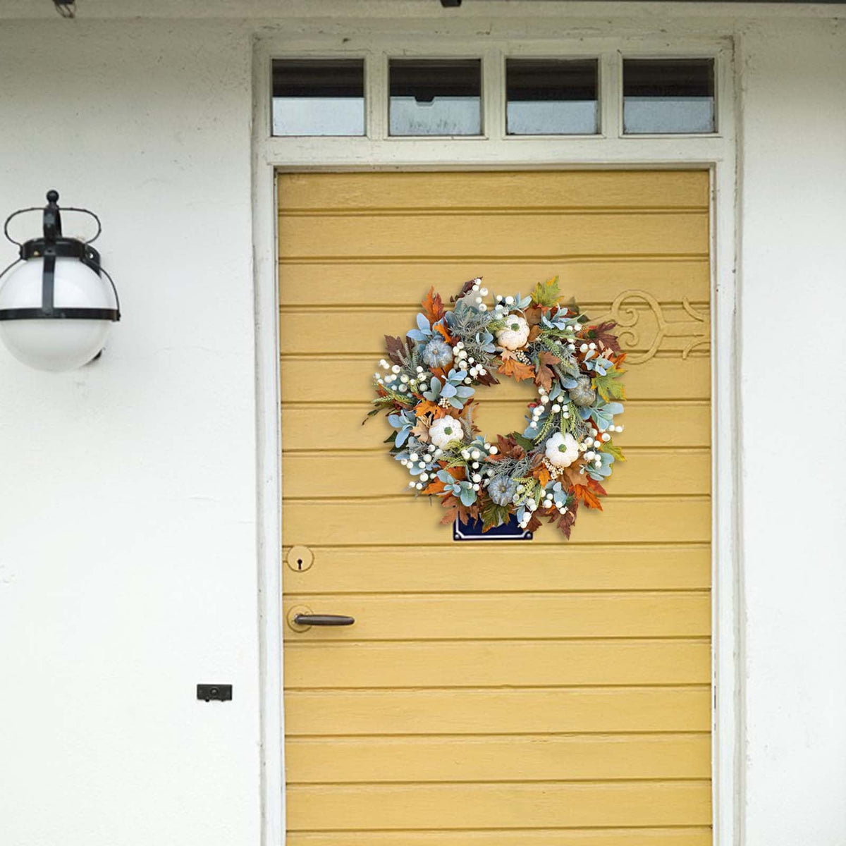 Summercome Fall Wreath for Front Door, Autumn Pumpkin Wreath Halloween Thanksgiving Wreath Door Hanging Party Decoration Home Relaxed Decor Inside Outside Wreath Window Garland Yard Indoor Outdoor, 20
