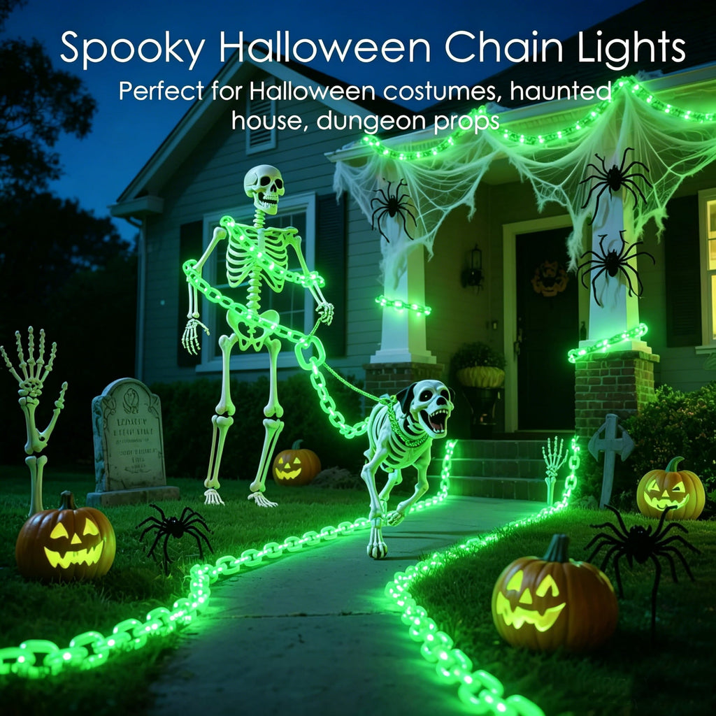 10Ft Battery Operated Plastic Chain Lights for Halloween Decorations, 8 Modes Timer Orange Halloween String Lights Waterproof Lighted Props Chains for Skeleton Dog, Haunt House,Costumes Party Decor