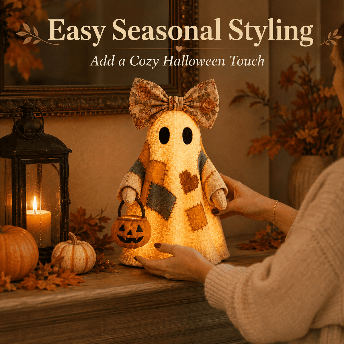 Diceymbol 11.81 Inch Halloween Ghost Night Light, Witch Hat Ghost Lamp with Jack O Lantern, Halloween Decorations Indoor for Table Mantel Party Decor