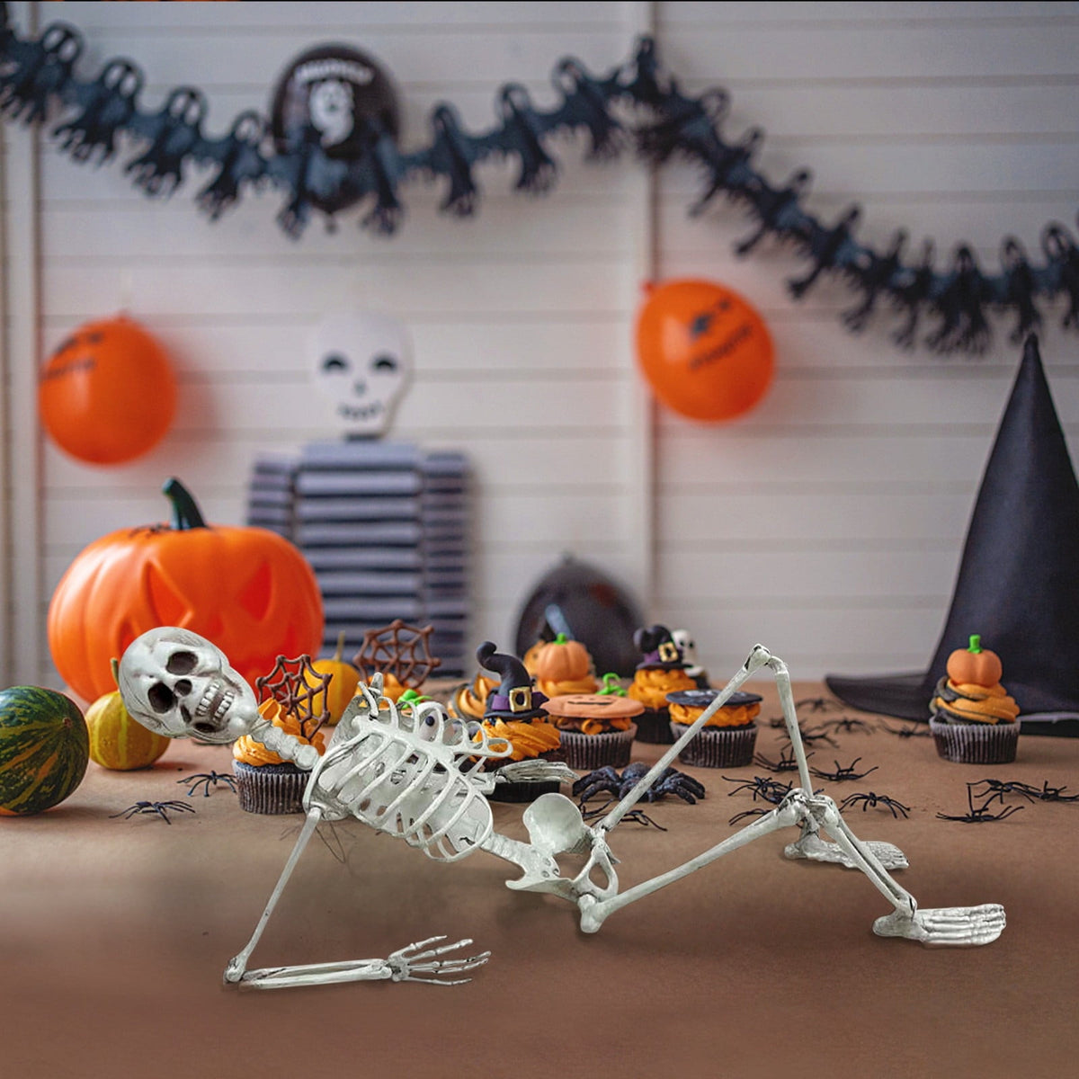 3ft Posable Skeleton Prop, Life Size Full Body Plastic Halloween Skeleton Decor with Movable Joints for Indoor Outdoor Yard and Party Display