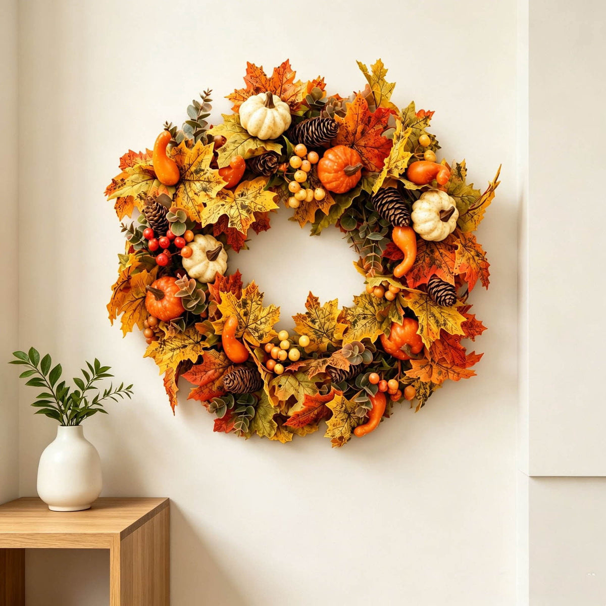 SPOORYYO 2Pcs Fall Maple Leaves Stems for Vase, Artificial Autumn Fake Leaves Decor, Maple Leaf Bushes Shrubs for Thanksgiving Halloween Home Farmhouse Table Centerpiece, 12.99" x 7.87"
