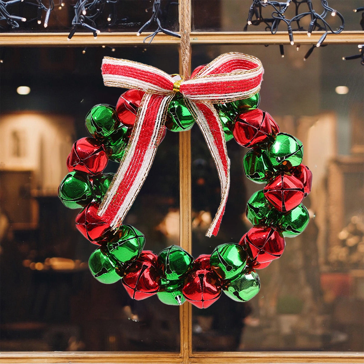 Christmas Bell Wreath Xmas Bell Garland with Bow Front Door Wreath Festival Hanging Ornament for Party Table Fireplaces Porch Walls New Years Halloween Home Decor