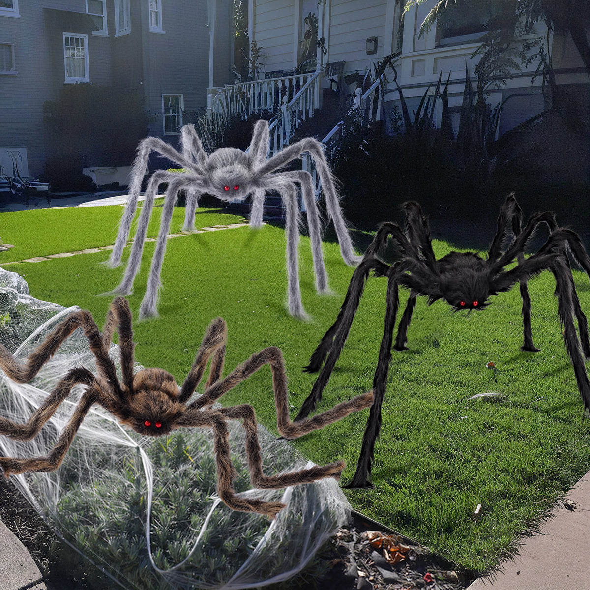 Joyfy 6 Packs Colorful Hairy Giant Spiders Halloween Decorations Outdoor,Multi-Size Outdoor Halloween Spider Decorations for Yard Lawn & Patio (30", 30", 20", 20", 12", 12")