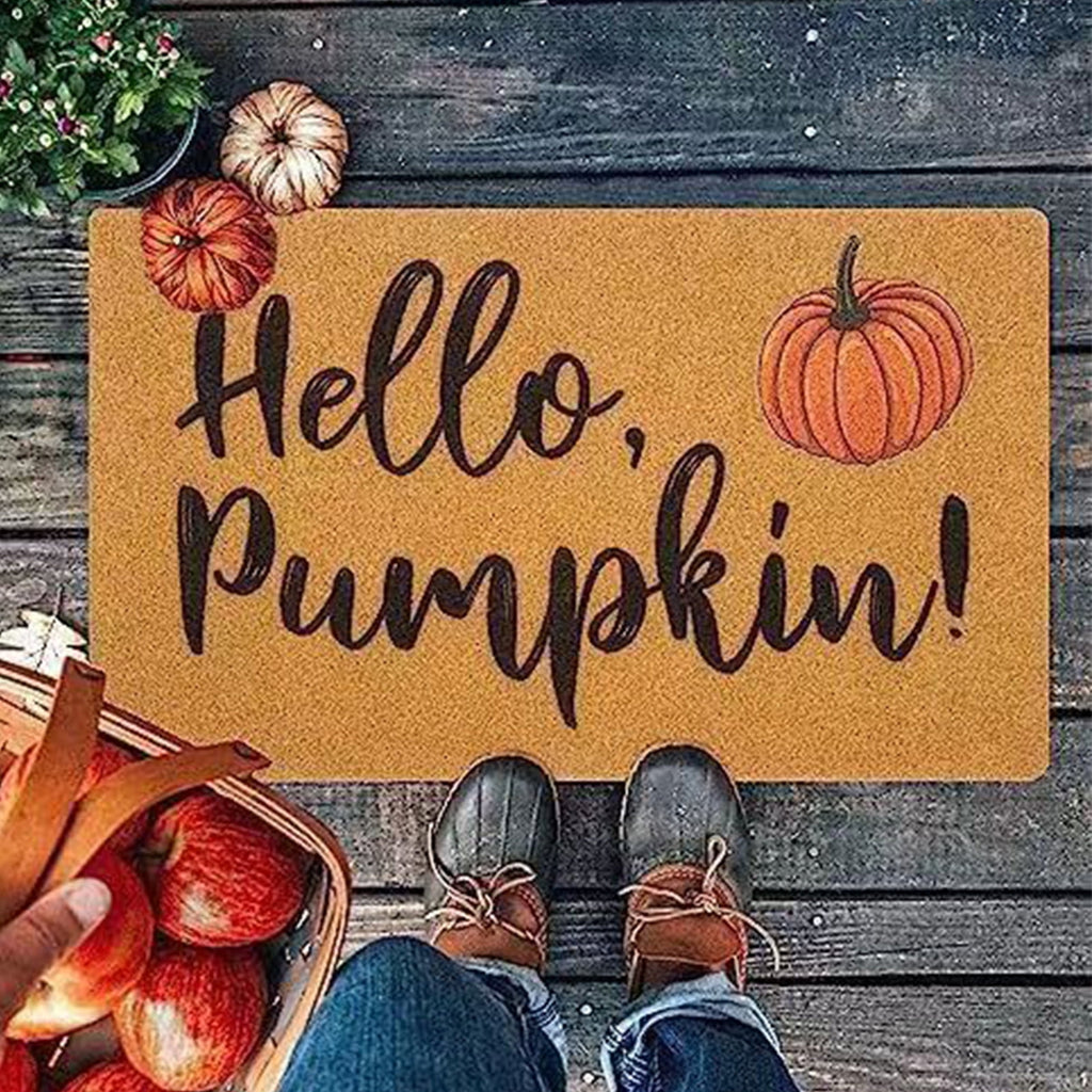 Fllostpr Halloween Pumpkin & Crow Welcome Doormat for Front Door, Non-Slip Vintage Brown Coir Floor Mat for Outdoor Porch Entryway Decor,16x24 Inch