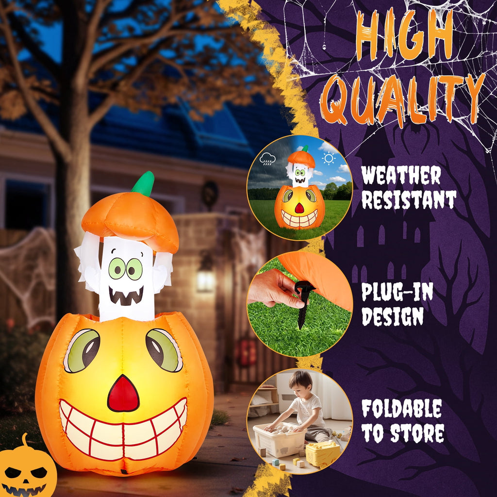 UBesGoo 2.8' Halloween Inflatables Animated Pumpkin Ghost, Outdoor Decorations Blow Up Yard Decor Built-in LEDs for Indoor Party Garden Lawn Decor