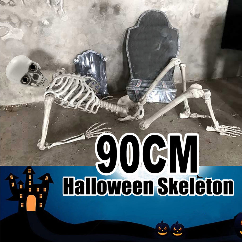 3ft Posable Skeleton Prop, Life Size Full Body Plastic Halloween Skeleton Decor with Movable Joints for Indoor Outdoor Yard and Party Display