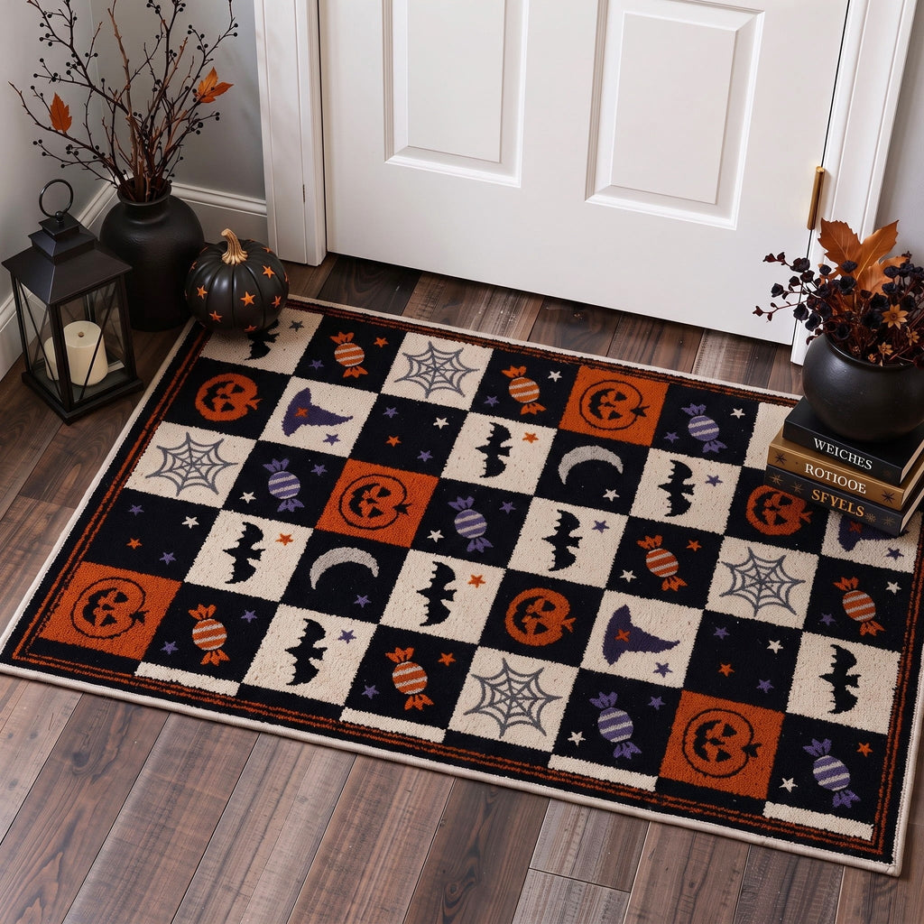 GENIMO 2'x3' Halloween Doormat, Washable Non Slip Soft Gothic Castle Outdoor Door Mat for Front Door Covered Porch Patio Entryway, Antique Gold