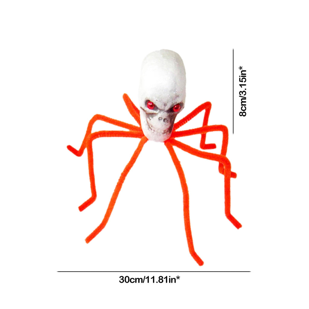 Halloween Skull Head Spider Decoration 11.81inch Creepy Skeleton Spider Decoration with Crossed Bones ABS Plastic Indoor Outdoor Party Layout Supply for Spooky Scene Decor