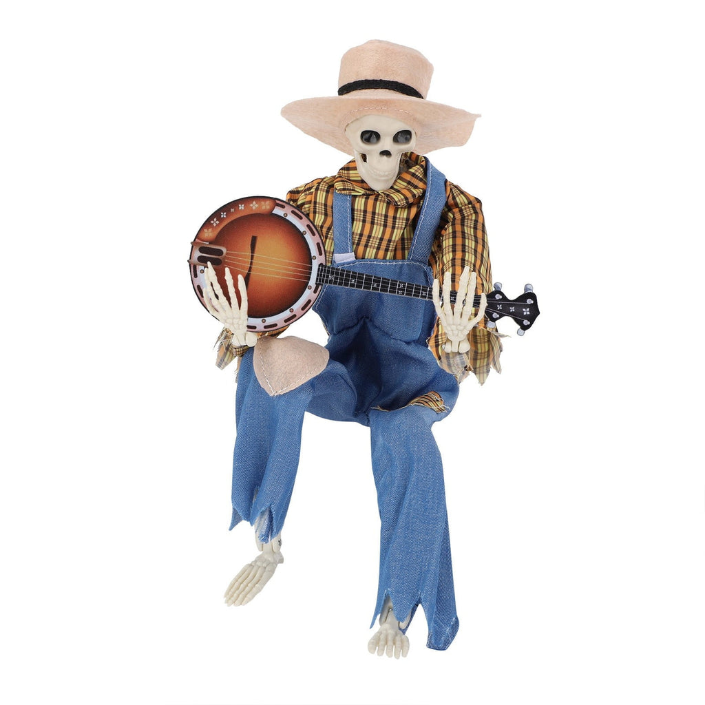 HmNPlay Animated Talking Skeleton Decor - Motion/Sound Activated Musical Pair, Sync Head Turning & Lights, Indoor Home Halloween Table Decor Ornament Gift for Adults (16"/40cm)
