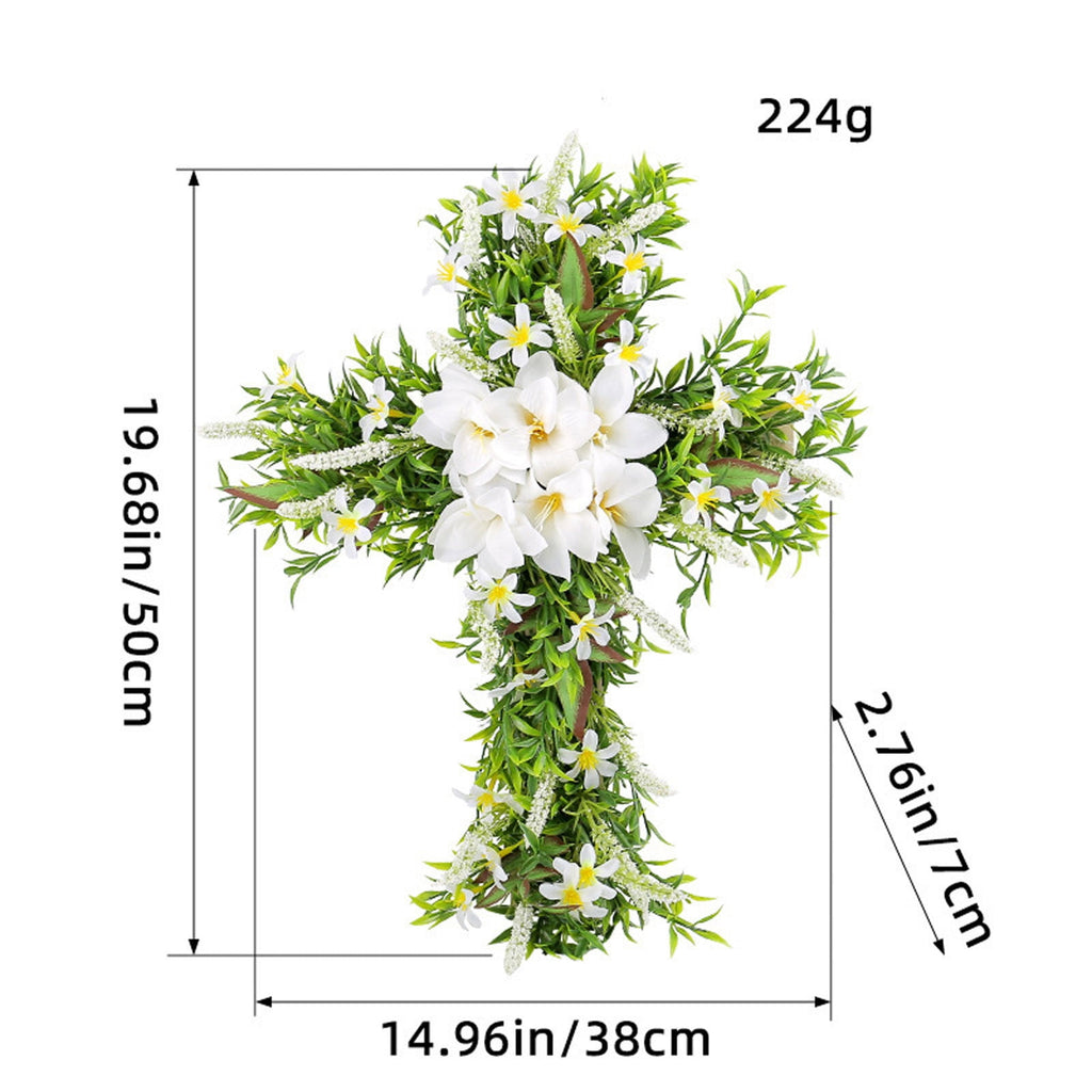 XEOVHV Easter Front Door Wreath Cross, 19.7 inch Easter Cross Wreath, Rustic Farmhouse Easter Decorations Sign Hanging Cross Wedding Floral Pastel Patio Summer Outside Decor