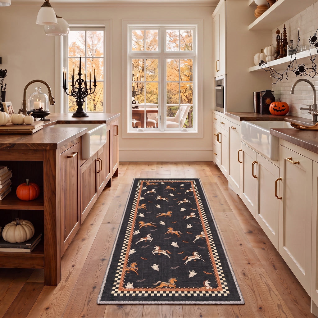 GENIMO 5'x7' Halloween Area Rug for Living Room, Washable Non Slip Soft Vintage Pumpkin Indoor Rug for Bedroom Dining Room Home Office, Antique Moss