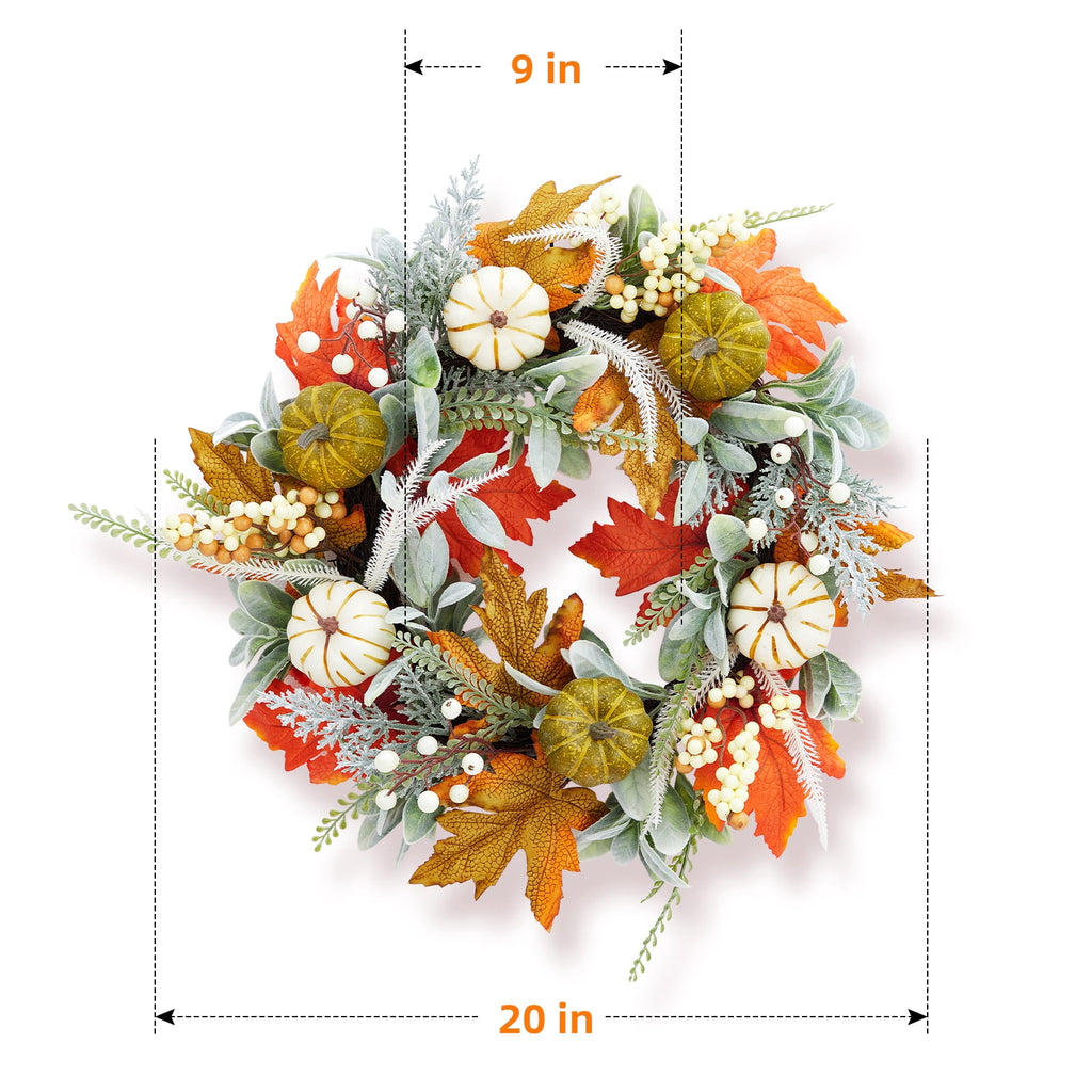 JoanKaren 24 inch Large Christmas Wreath Silver White with 20 LED Lights,Prelit Xmas Wreath w/ Ball Ornaments Pine Cone