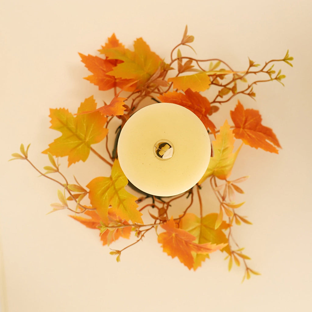 Guozer 1PCS Fall Candle Rings Wreaths Decorative Rattan Garland with Maple Leaf Berries for Thanksgiving Halloween Table Decor (No Light)