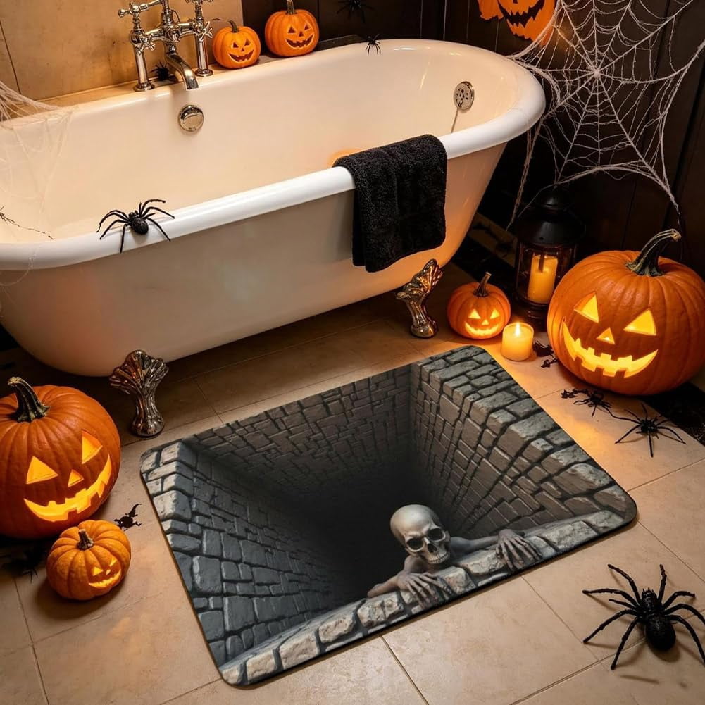 3D Halloween Rug Ghost Skeleton Optical Illusion Mat