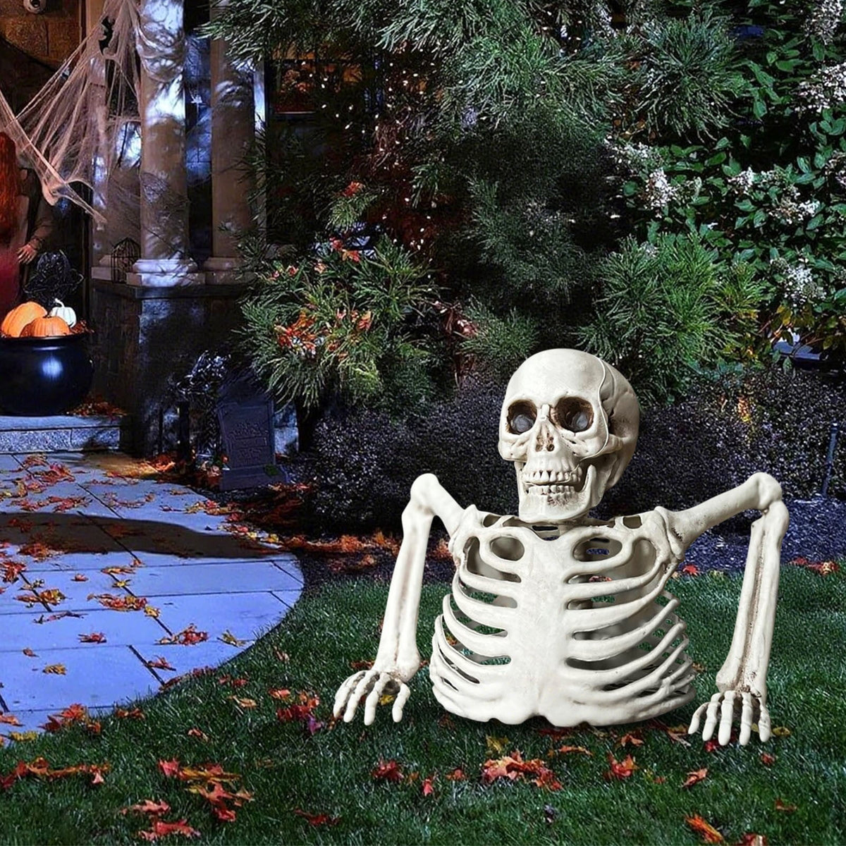 NOBRAND Halloween Decorations Outdoor Tabletop White Plastic Half Skeleton Halloween Prop Decoration