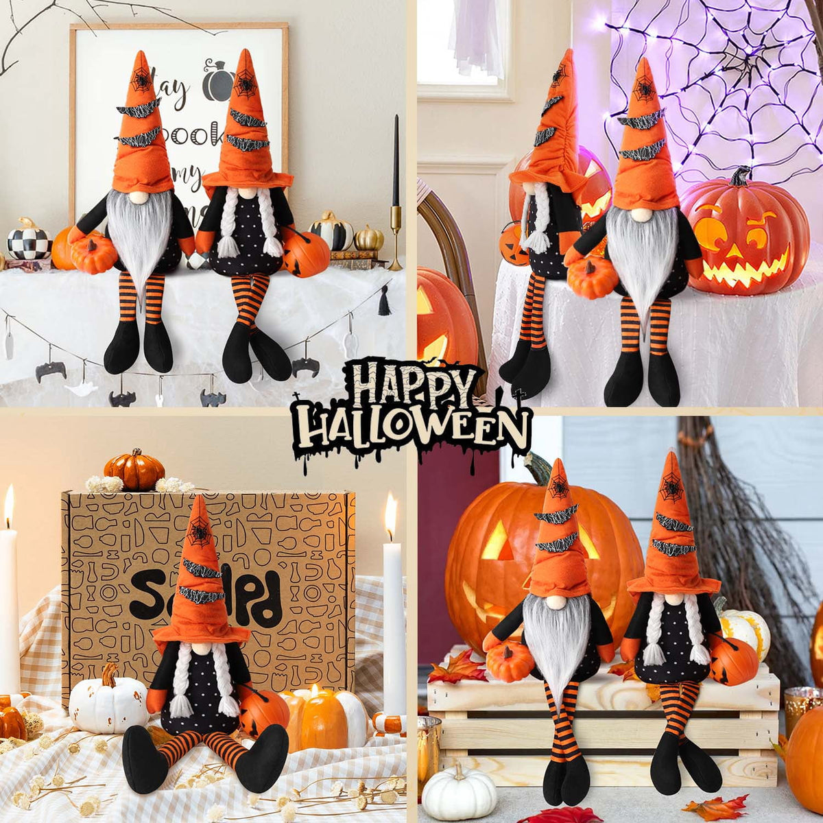Ayieyill 2PCS Halloween Gnome Plush Decorations - Mr and Mrs Handmade Scandinavian Tomte for Halloween Table Ornament, Tiered Tray Decor, Halloween Trick or Treat Gift