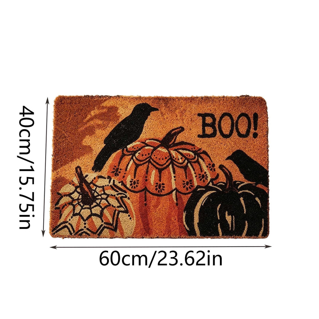 Halloween Pumpkin Crow Coir Doormat 23.6x15.7 Inch Fall Front Porch Welcome Mat Non Slip Seasonal Entryway Decor for Home Indoor Outdoor Display