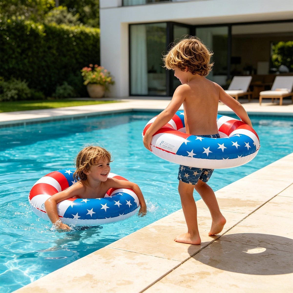 Pool Floats USA Flag Patriotic Swim Pool Tubes for Kids Adults Red White & Blue Pool Floaties Summer Pool Party 250th Anniversary 35in