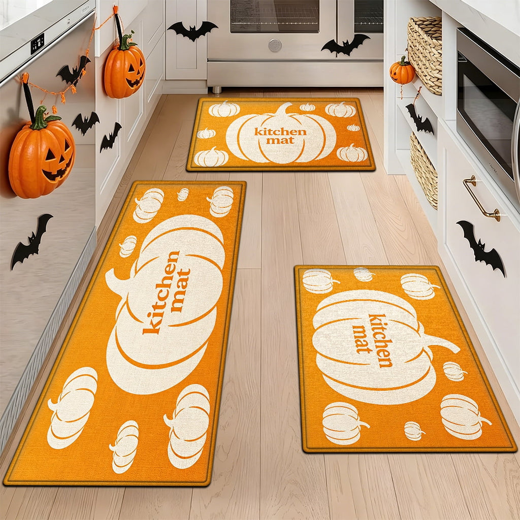 YIMEIS Halloween Orange Ghost Pumpkin Black Cat 1Pc Flannel Mat & Kitchen Rugs,Soft Non-slip,16''×24'' Inches,for Entryway Bathroom