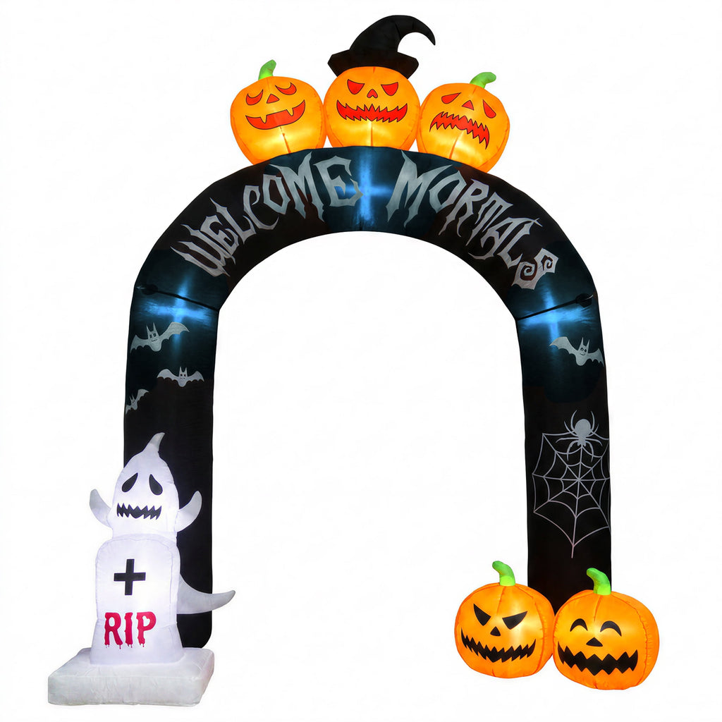 MAGOTAN 8 ft Halloween Inflatable Pumpkin Halloween Inflatable Pumpkins Ghost Tombstone Outdoor Yard Decoration Build-in 7 LED White Lights