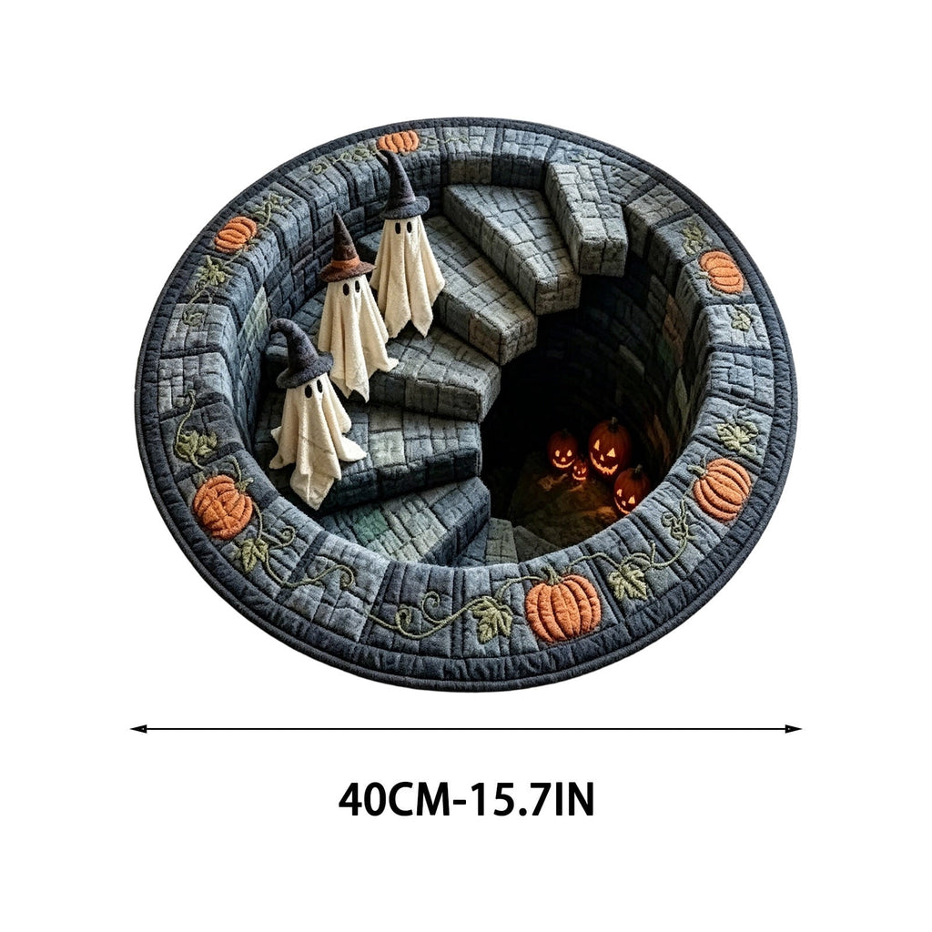 3D Optical Illusion Halloween Round Rug – Spooky Ghost Pumpkin Design, Non Slip Rubber Backing Doormat for Entryway Bedroom, Machine Washable Floor Mat Home Decor