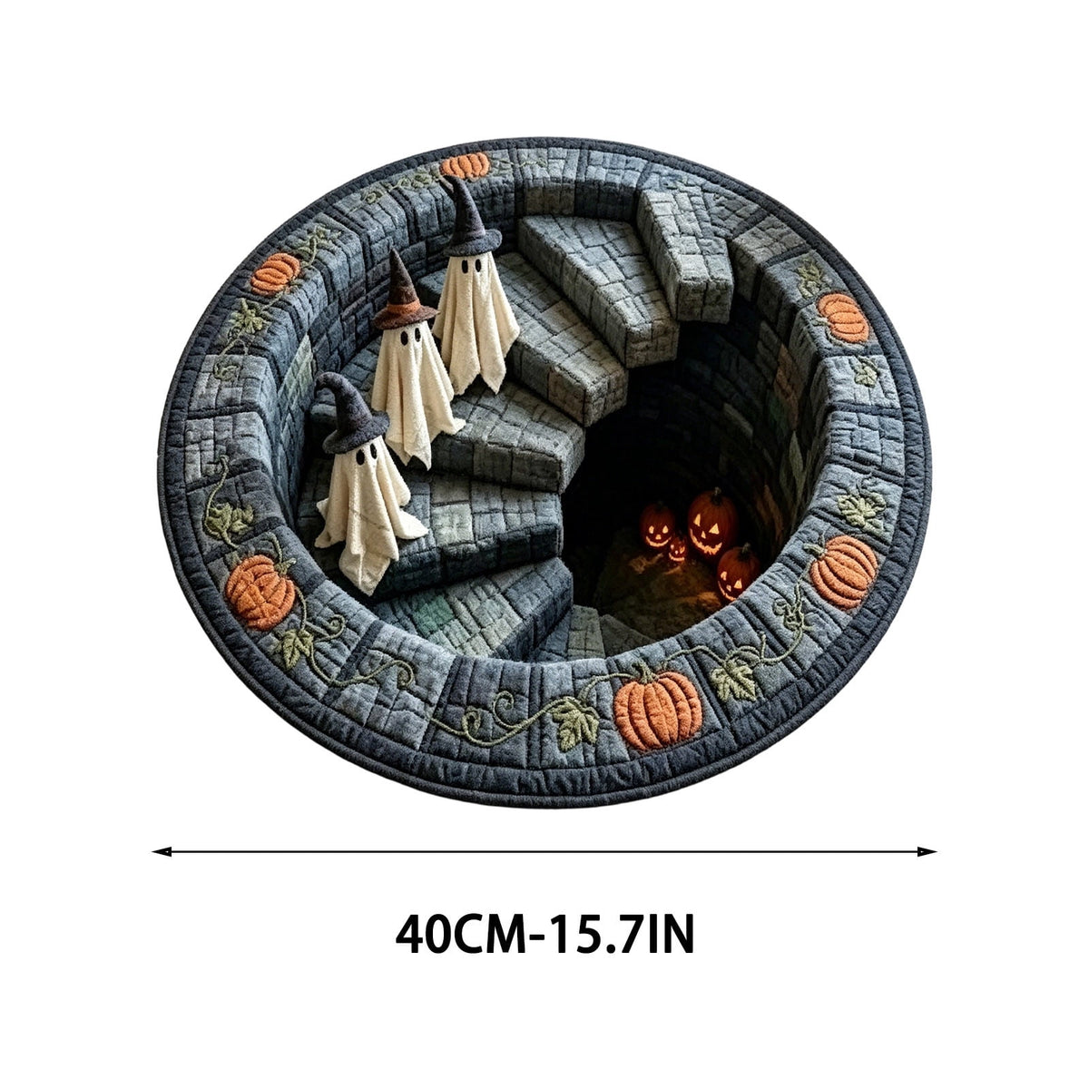 3D Optical Illusion Halloween Round Rug – Spooky Ghost Pumpkin Design, Non Slip Rubber Backing Doormat for Entryway Bedroom, Machine Washable Floor Mat Home Decor