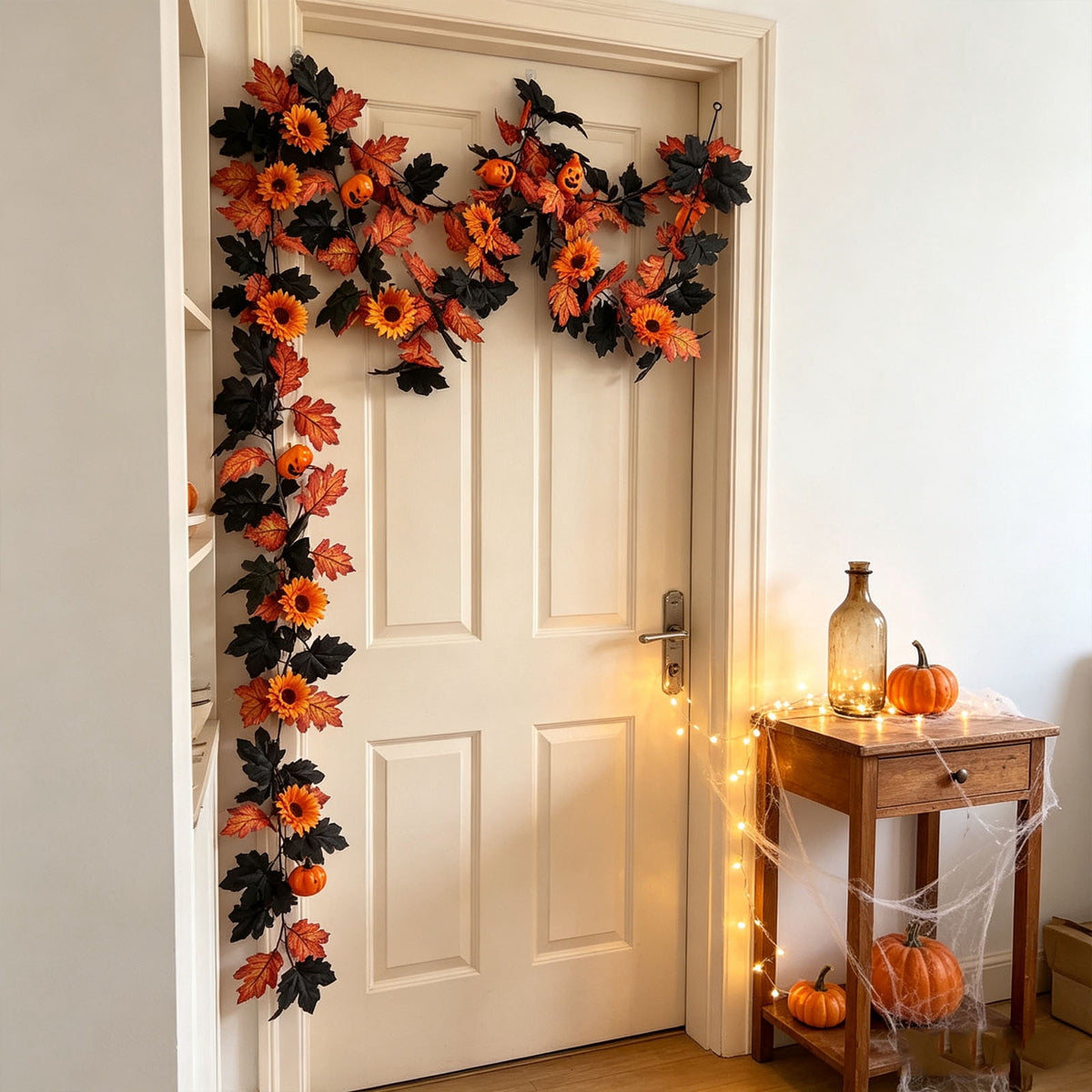 Chmadoxn 78.74" Halloween Thanksgiving Maple Leaf Garland with Mini Pumpkins & Berries, Artificial Fall Leaves Vine for Mantel Staircase Porch, Autumn Harvest Hanging Home Decor