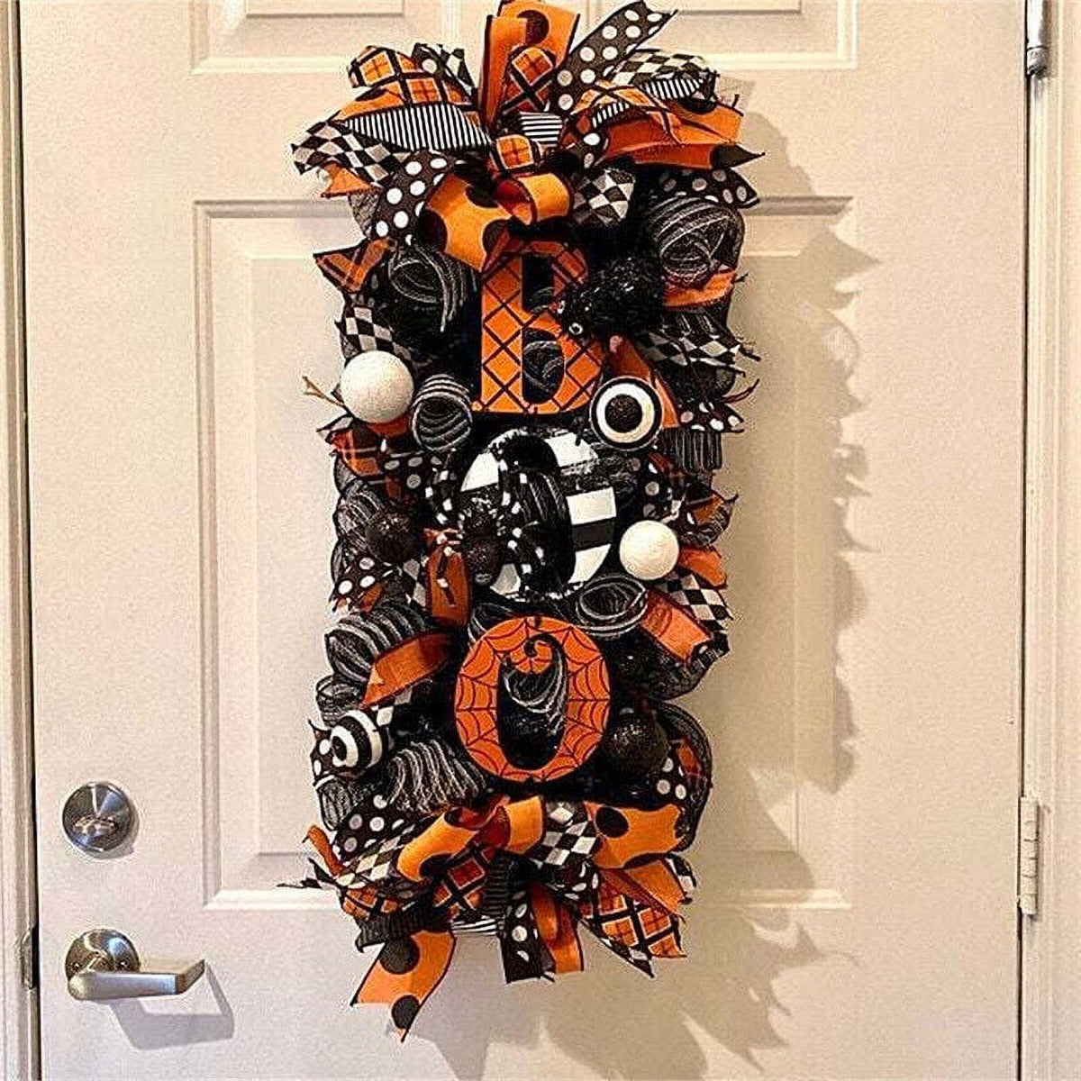 YouLoveIt Boo Halloween Wreath Halloween Pumpkin Wreath for Front Door Halloween Wreath Hanging Welcome Wreath Sign Halloween Decorations Front Door Halloween Party Hanging