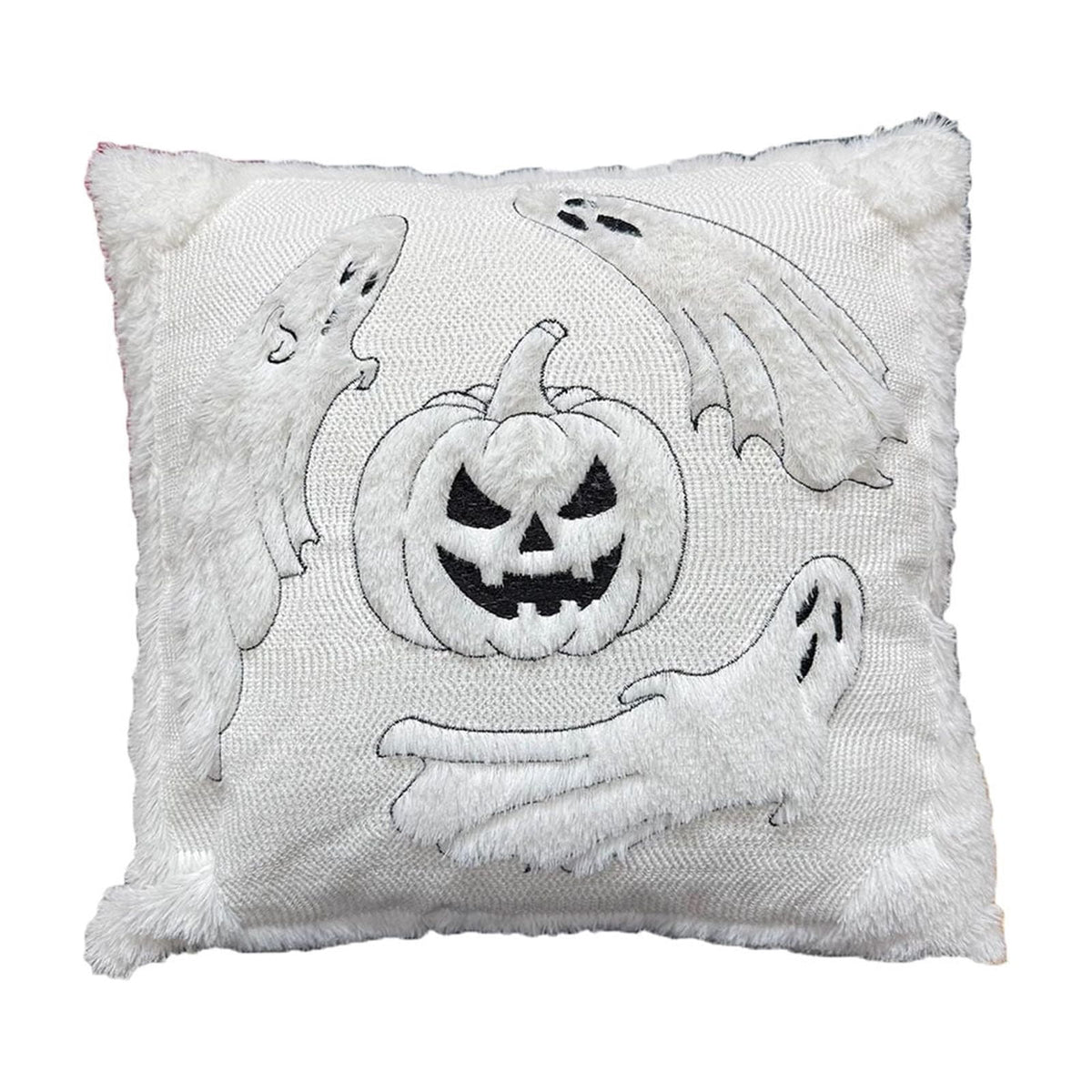 Yeciiwht Halloween Throw Pillow Cover – 18*18inch Embroidered Linen Cushion Case with Ghost, Mummy & Bat Designs, Invisible Zipper, Machine Washable