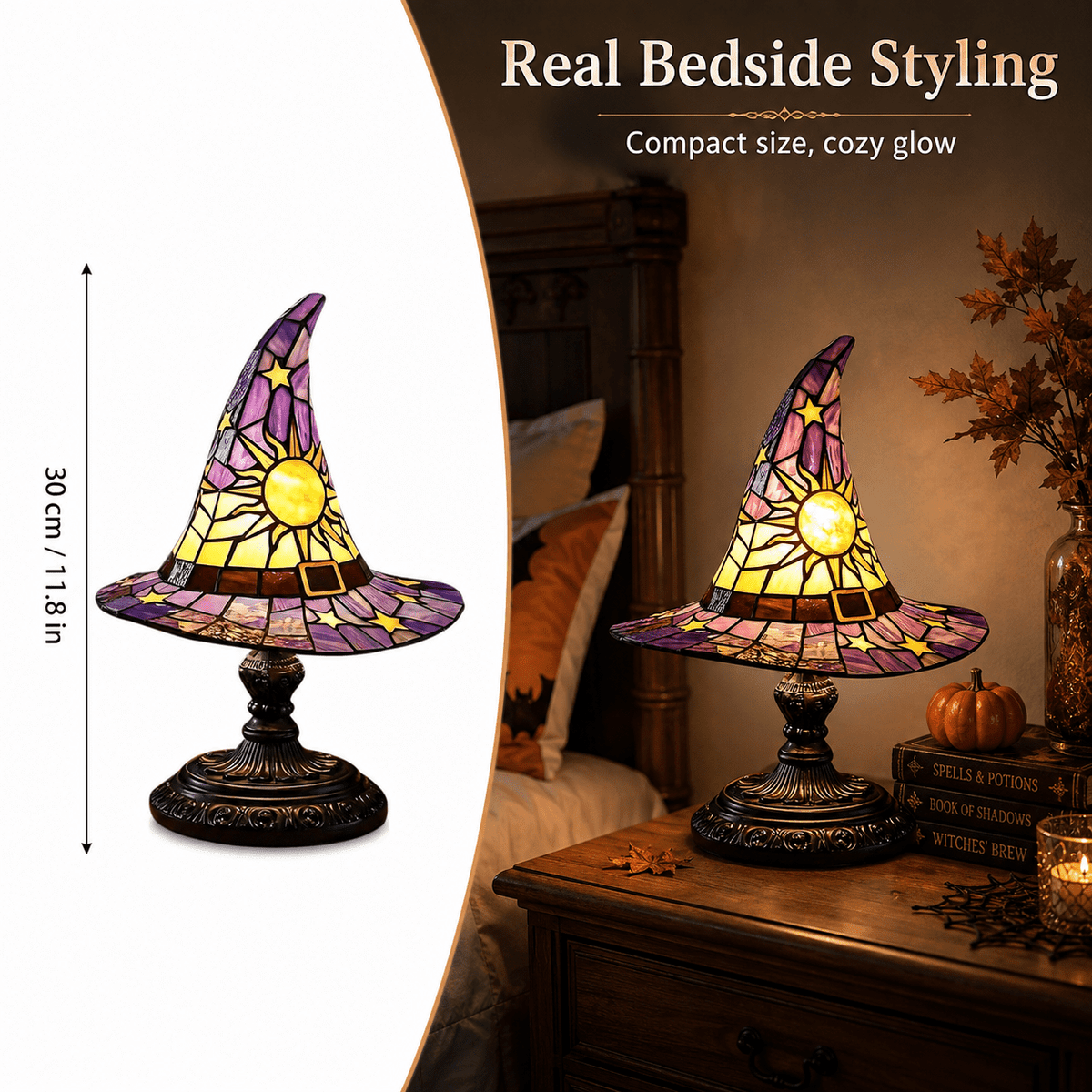 Diceymbol 11.81 Inch Halloween Ghost Night Light, Witch Hat Ghost Lamp with Jack O Lantern, Halloween Decorations Indoor for Table Mantel Party Decor