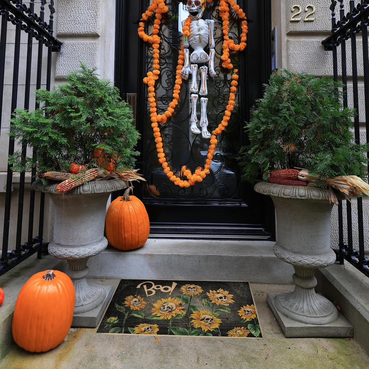 ASKETAM Halloween Doormat Indoor/Outdoor Non-Slip Carpet 19.5" x 31.3" (Sunflower Skull)