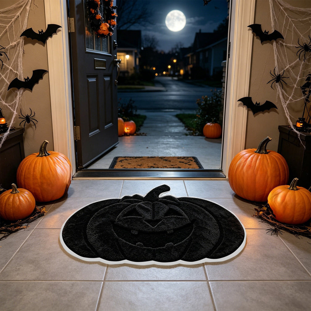 Halloween Door Mat Pumpkin Shaped Non-Absorbent Skidproof Mat 15.75x23.62in Polyester Skidproof & Weather Resistant for Front Door Porch Indoor Outdoor Halloween Door Mat by MPOISVA