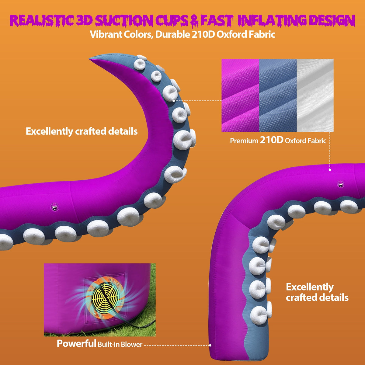 Wellcomer 10x8ft Inflatable Tentacles with Color-changing LED & Built-in Blower - Halloween Outdoor Decor (1 Pc)