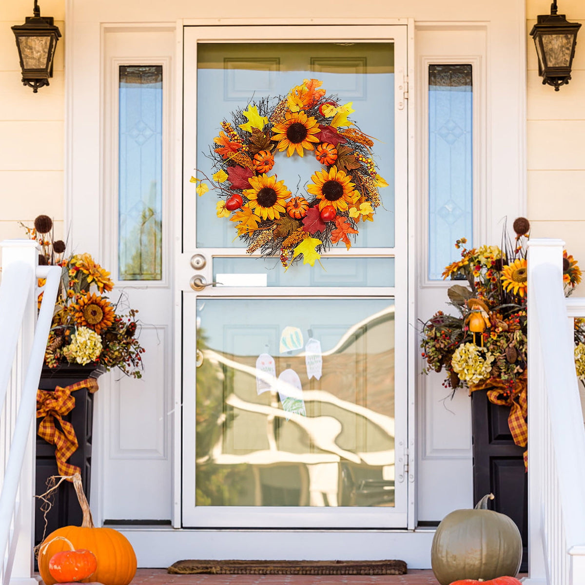 Fankiway Halloween Wreaths for front door, Halloween Black Flower Wreath Wall Door Hanging Festival Party Decor, Halloween Outdoor Wreath, Halloween Decorations