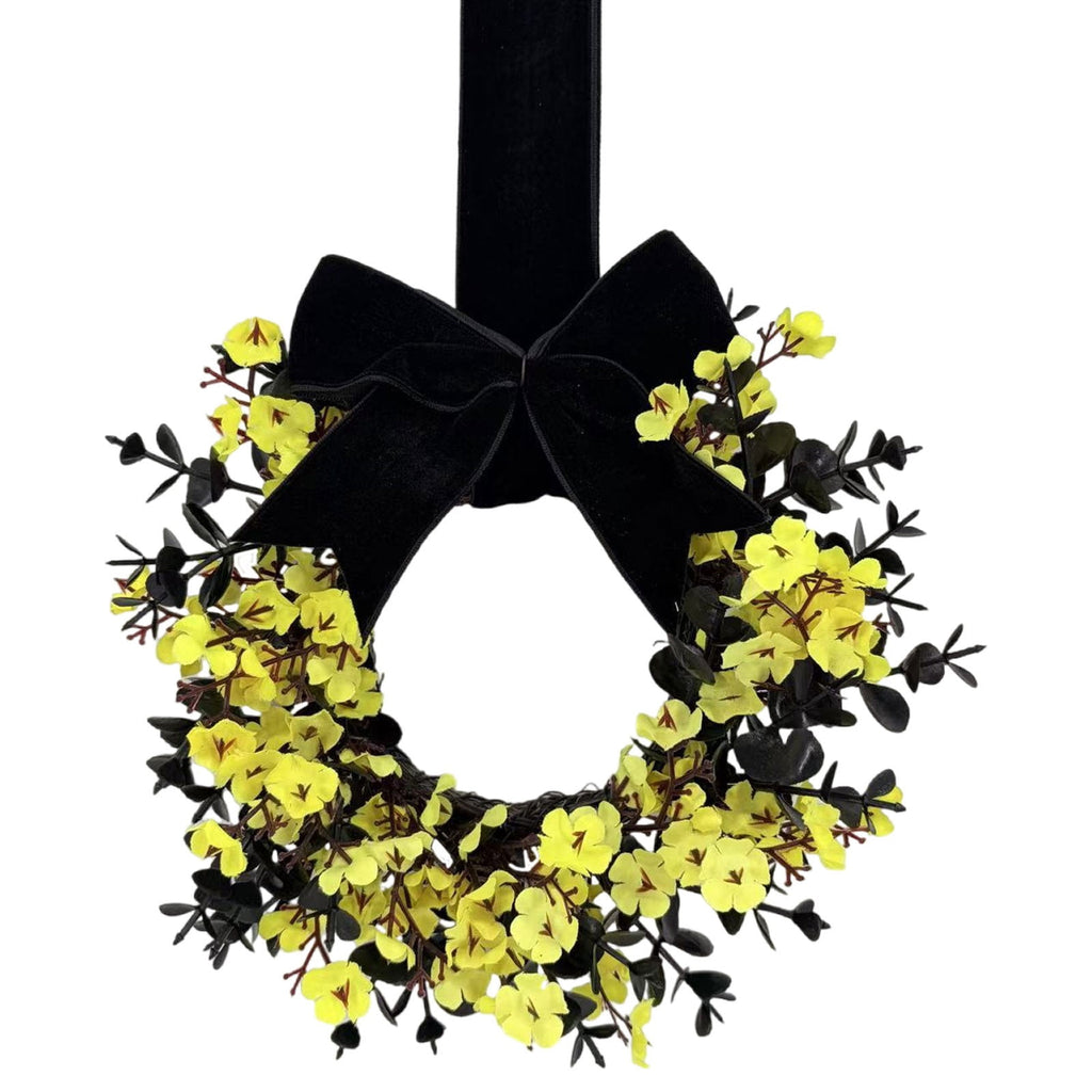 Halloween Star Shaped Bow Wreath for Window Door Display, Autumn Festival Artificial Wreath Decor