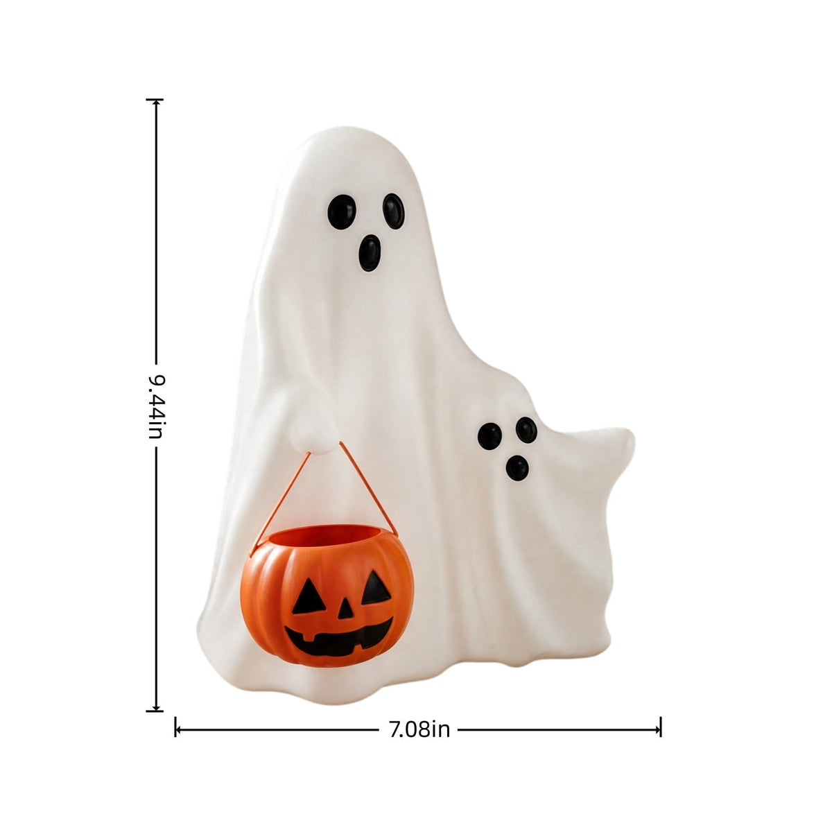 Halloween Decoration Ghost Figurine 11in Resin Ghost Statues with Pumpkin Candy Bowl for Outdoor Indoor Front Door, Porch Yard Lawn Party Decor