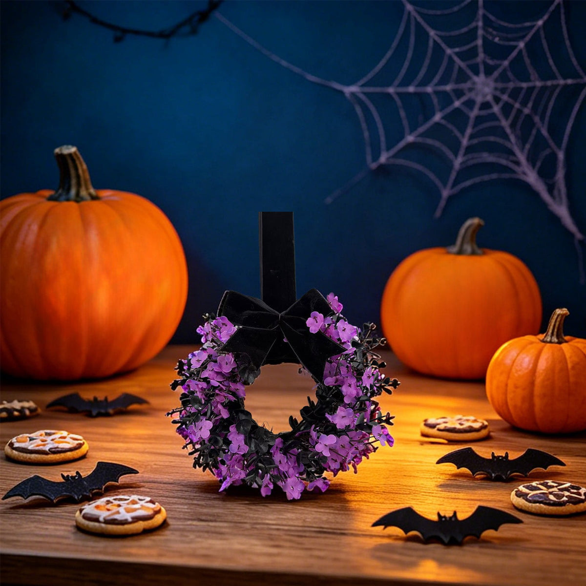 Hotyverty Halloween Wreath for Front Door, 13.77 Inch, Skull With Black Bow Wreath Halloween Decorations For Covered Outdoor Door & Farmhouse Gothic Home Ornament