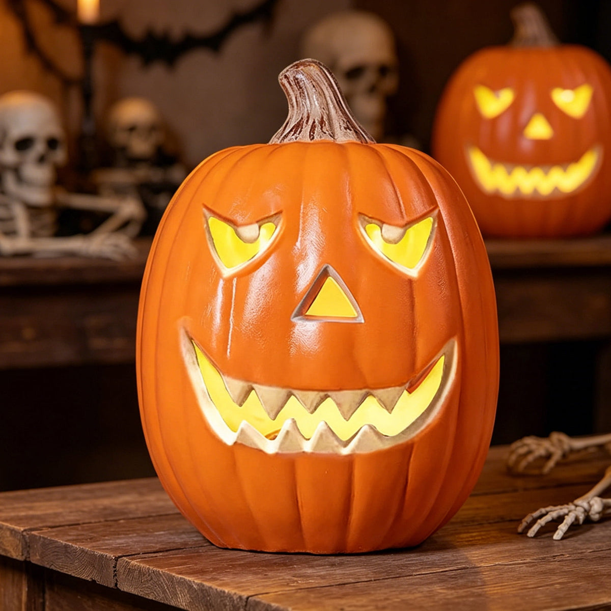 LEFXSMR Pumpkin Light, Glowing Large Plastic Pumpkin Decor with Led Lights, Waterproof Halloween Light for Yard Garden Outdoor Indoor Decor