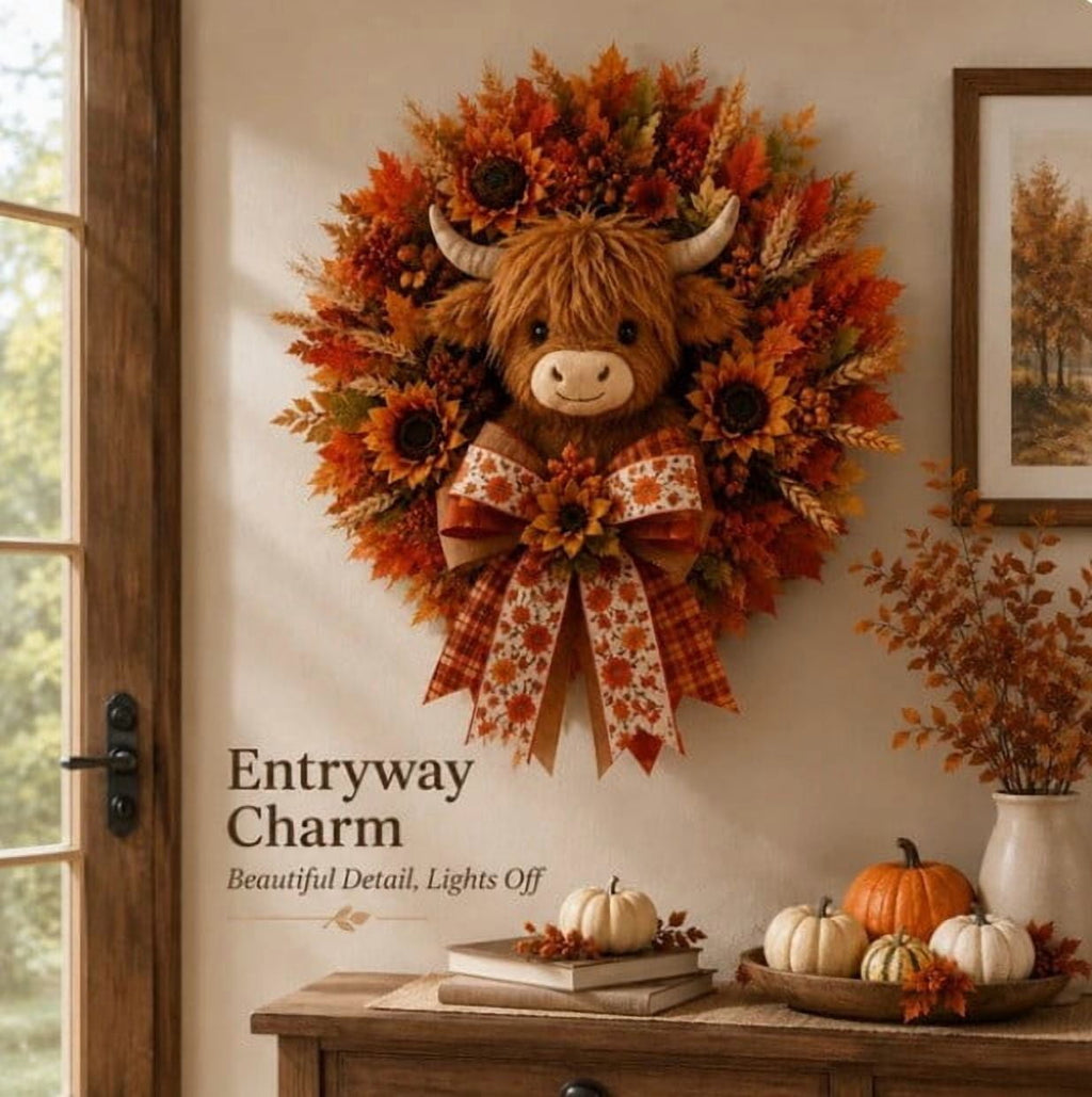 Gcvizuso Halloween Crescent Floral Wreath, Orange Red Rose Hydrangea Fall Front Door Decor for Autumn Harvest Celebration
