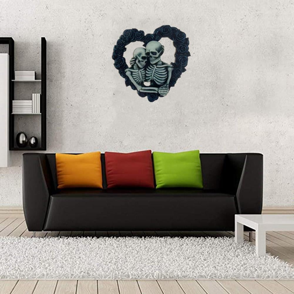 Heart-shaped Skeleton Wreath Thanksgiving Halloween Decoration Craft Door Q6A5